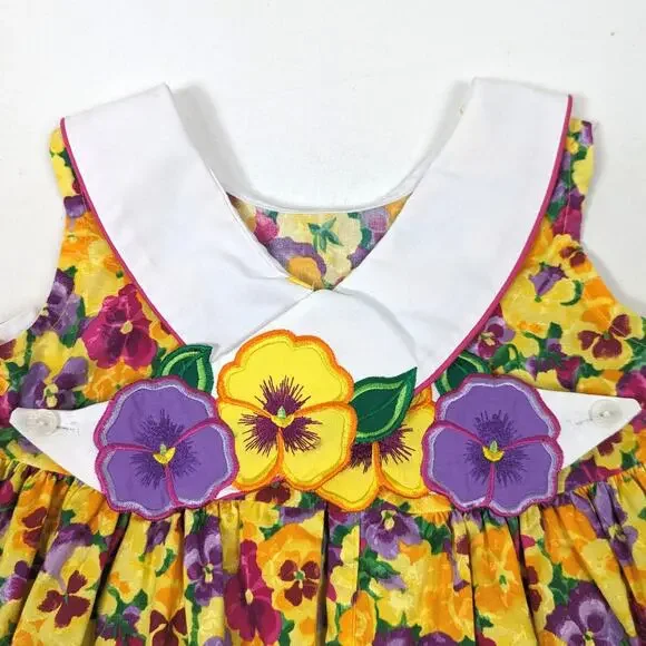 Vintage Austin & Ashley Dress Girls Size 4T Floral Pansy Sundress - Picture 4 of 6